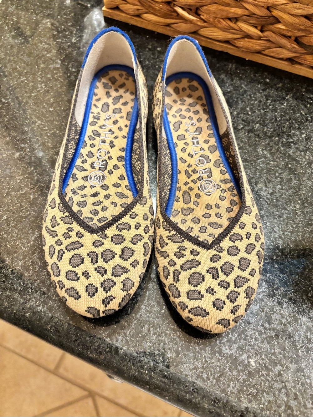 Rothy's Leopard-Print Flats with Blue Trim